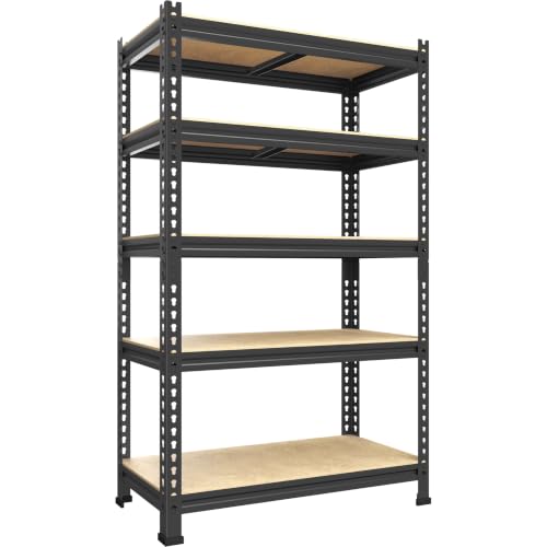PrimeZone 5-Tier Garage Storage Shelves, Adjustable Metal Shelving, Black - size: 28"W x 12"D x 59"H
