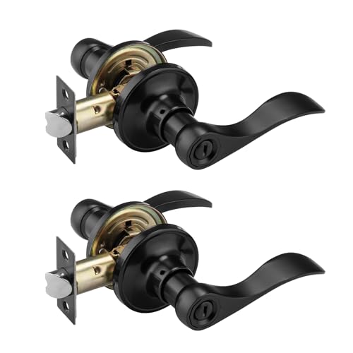 NCL 2 Pack Black Door Handle Interior, Wave Door Lever Door Knob with Lock, Privacy Door Handle for Bath & Bedroom - size: 2-Privacy