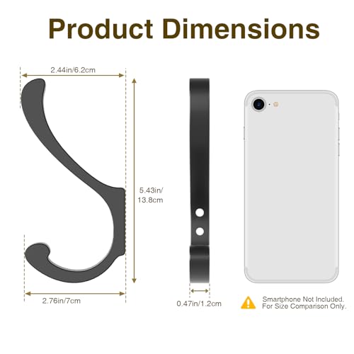 Large Coat Hooks Wall Mount,Heavy Duty Wall Hooks for Hanging, Black 4 Pack - color: Black, size: 4 Pack