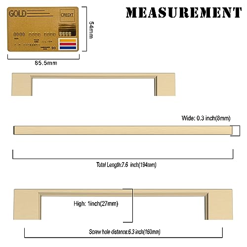 Amerdeco 10 Pack Brushed Brass Cabinet Pulls 6.3" - color: Brushed Brass, size: 6.3" hole center
