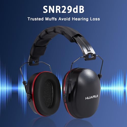 Safety Earmuffs for Ear Protection SNR 29 dB Noise Cancelling Ear muff Shooting Hunting Construction Noise Reduction - color: Black Red