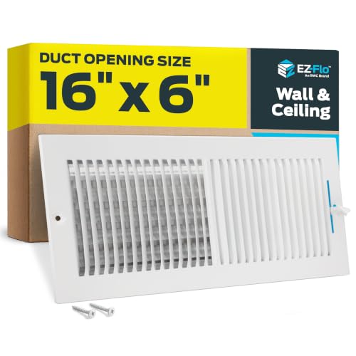 EZ-FLO 16 x 6 Inch (Duct Opening) Air Vent Cover for Wall or Ceiling, Two-Way Ventilation Register, Solid Steel HVAC Register Cover, White, 61663 - size: 16 in. x 6 in.