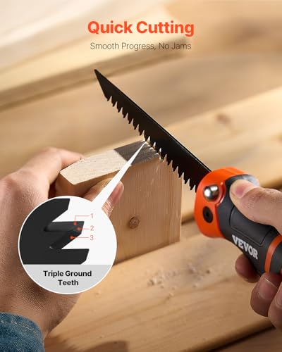VEVOR Folding Jab Saw, 5 in Foldable Keyhole Saw with Soft Grip Handle, Folding Drywall Hacksaw with Triple Ground Teeth and Sharp Tip, for Drywall, Wood, PVC Pipes, Thin Sheets, Wall Panels - size: 5 inch