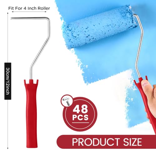 Leumoi 48 Pcs 4 Inch Mini Paint Roller Frame Threaded Grip Handle, Red - color: Red