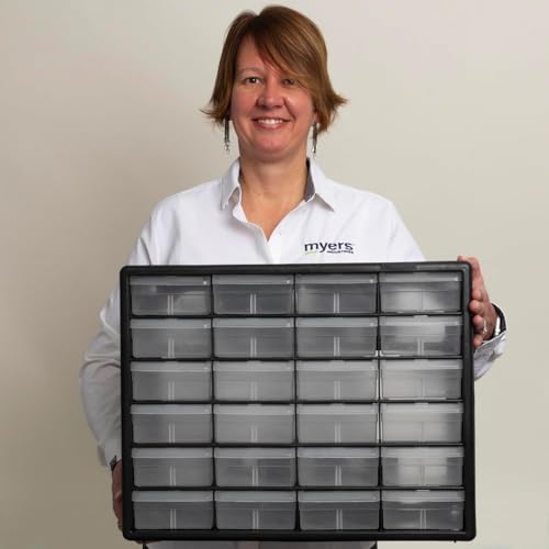 Akro-Mils 24-Drawer Plastic Storage Cabinet, 20"W x 6"D x 16"H, Red - color: Red, size: 24 Drawer, style: 1 Pack
