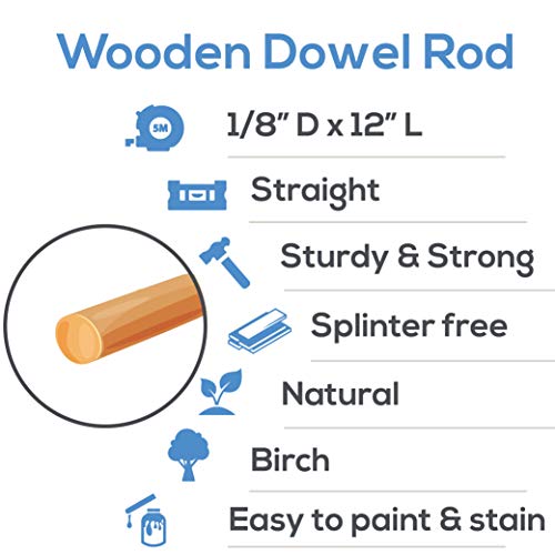 Dowel Rods Wood Sticks Wooden Dowel Rods 1/8 x 12 Inch Unfinished Hardwood Sticks for Crafts and DIYers 500 Pieces by Woodpeckers - color: Pack of 500, size: 1/8" x 12" Dowels