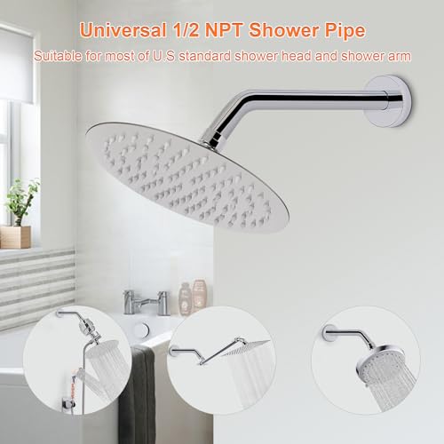 Shower Arm with Flange and Teflon Tape, Wall Mounted Shower Pipe 304 Stainless Steel Extension Arm for Fixed Shower Head & Handheld (12 Inches, Chrome) - color: Chrome, style: 12 Inch