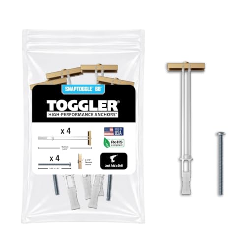 TOGGLER SNAPTOGGLE Drywall Anchors with 1/4-20 Bolts, 4 Pack - size: 4 w/ Round Head Bolts