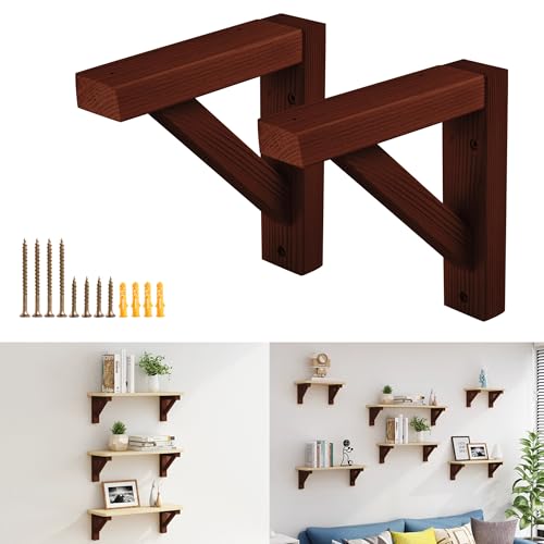 OVOV 2 Pack Wall Mount Wooden Shelf Brackets Triangle 7 Inch Brown - color: Brown, size: 7 Inch