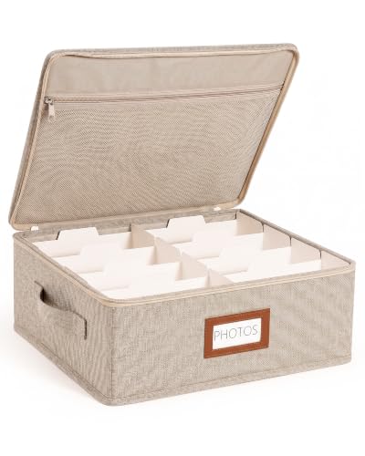 HULISEN Photo Storage Box, Photo Organizer for 2000 4x6 Pictures, Brown - color: Brown