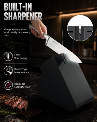 Astercook Knife Set 15 Piece German Steel Kitchen Knife Block Set - color: Midnight Black