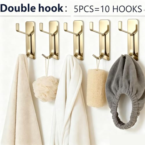 5 Pack Self Adhesive Wall Hooks Key Hook Stainless Steel Towel Hook -Gold - color: Gold