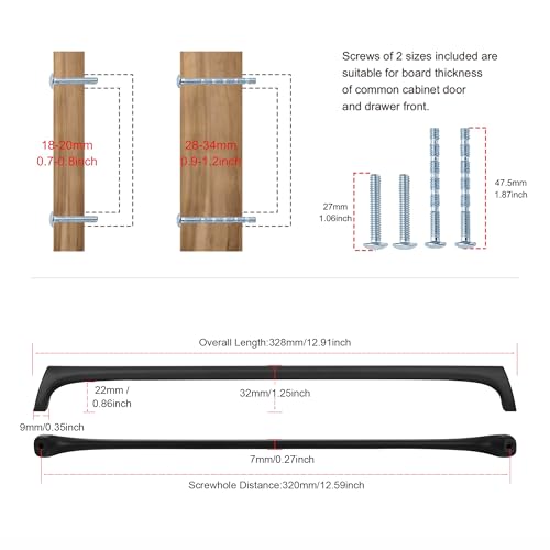 AVICCI 5 Pack Cabinet pulls-12.6"/320mm Mattle Black Modern Drawer Handles for Kitchen Cabinet Handles Batheroom Drawer Dresser Furniture Handware - color: Mattle Black, size: 12.6"(320mm)Hole Center-5Pcs