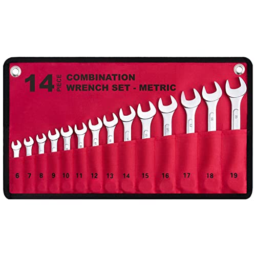 14-Piece Essential Metric Combination Wrench Set in Roll-up Pouch, No Skipped Metric Sizes 6mm - 19mm | Best Value Wrench Set, Ideal for General Household, Garage, Workshop, Auto Repairs, Emergency - size: 14-Piece Metric Set