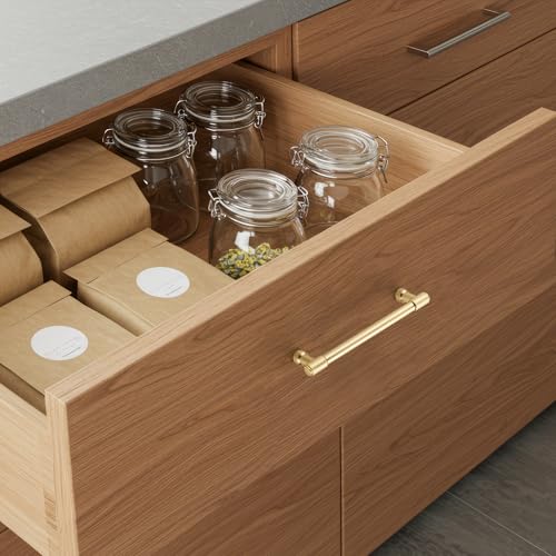 Ravinte Brushed Gold Kitchen Pulls Cabinet Handles 5 Inch 10 Pack - color: Brushed Gold, size: 5 Inches Hole Center