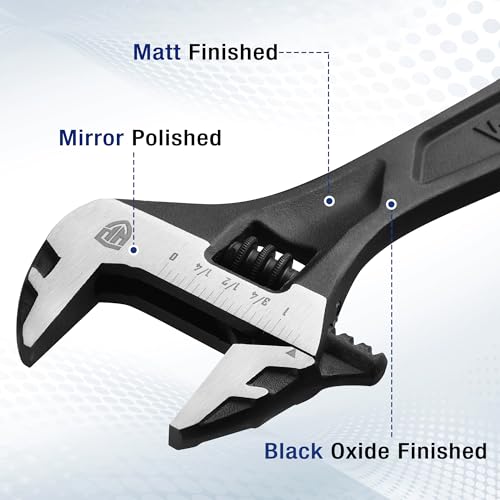 WORKPRO 8" Adjustable Wrench, Black Oxide Finish, Cr-V Steel - color: Black, size: 8 inch