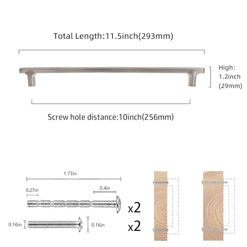 COTYKILEY 10 Pack 10 Inch(256mm) Brushed Satin Nickel Cabinet Handles Kitchen Cabinet Pulls Cabinet Door Handles Kitchen Cabinet Hardware Cupboard Drawer Pulls Dresser Handles - color: Brushed Satin Nickel, size: 10" Hole Center（256MM）