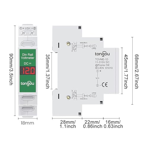 DIN Rail Voltmeter, DC 11V-310V DC Voltage Meter, Digital Display, 3 Display Digits, with English User Manual