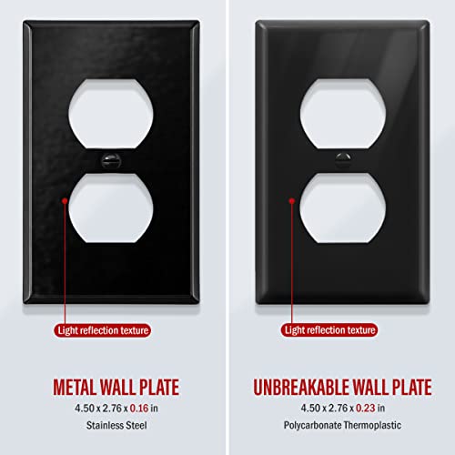 ENERLITES Duplex Receptacle Outlet Metal Wall Plate, 1-Gang, Black Gloss - color: Black Gloss, size: Standard Size
