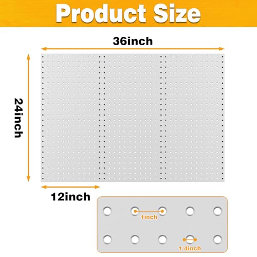 Pegboard Smith Metal Pegboard Panels 12" x 24", 3 Pack Grey Wall Mounted Tool Organizer Boards, Heavy Duty Tool Storage Peg Board for Garage, Workbench, Office, Fits 1/4" Peg Hooks - style: 3 Pack Grey Panels