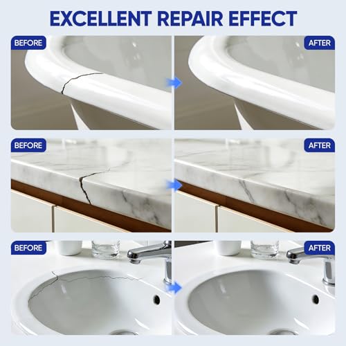 Tub and Shower Repair Kit White - High-Gloss Fiberglass Bathtub Tile Solid Surface Repair Kit for Chips Cracks Scratches Rust Holes - Porcelain Sink Repair Kit for Ceramic Acrylic Tubs Toilets