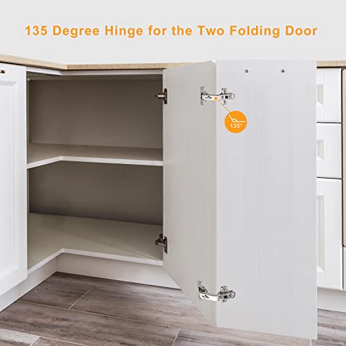 Chibery 2 Pack 1 Pairs 135° Lazy Susan Hinge, Full Overlay Concealed for Corner Kitchen Cabinet Replacement Hardware, Cupboard Folded, Folden Door - color: 135°