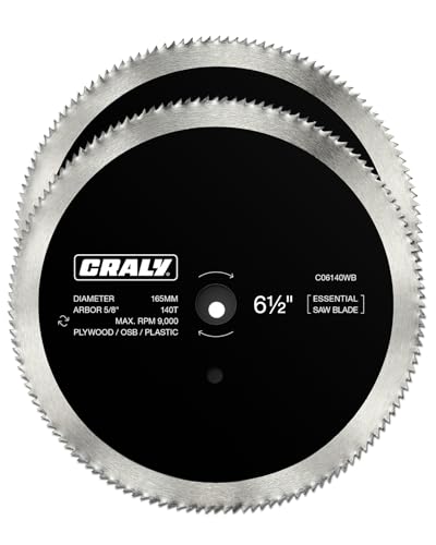 CRALY 6-1/2 Inch 140 Teeth Circular Saw Blade, 5/8 Inch Arbor, Thin Kerf, for Cutting Plywood, OSB, Plastic, Paneling & Vinyl Siding, 2-Pack(C06140WB-2) - size: 6-1/2" 140T(2-pack)