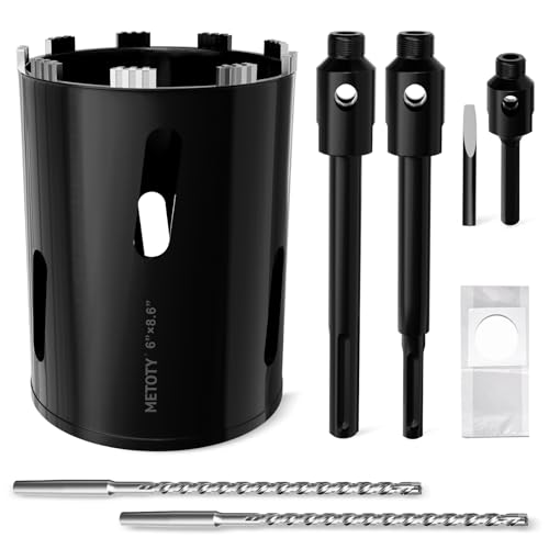 Diamond Core Drill Bit 6"(152mm) with Pilot Bit & Adapters (SDS Plus & Hex) – Upgraded Welded Segments, 8.6" Depth – for Concrete, Solid Brick, Hollow Brick, Masonry & More - size: (6"/152mm)