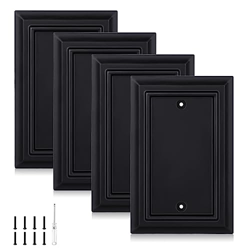 Matte Black Decorative Outlet Covers Wall Plates, Bamboo Fiber Light Switch Covers, Natural Material Electric Receptacle Switch Plate Outlet Cover of various styles (1 Gang Blank 4 Pack) - size: 1 Gang Blank 4 Pack