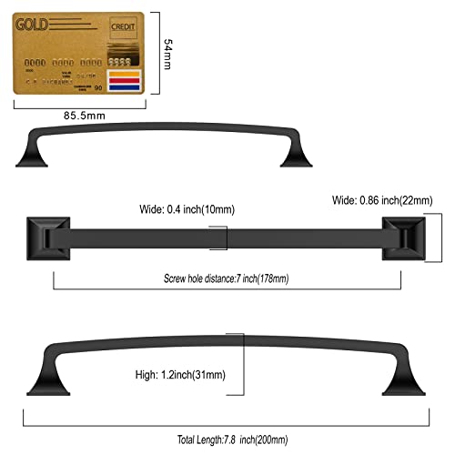 Amerdeco 10 Pack Matte Black Cabinet Pulls 7 Inch(178mm) Hole Center Cabinet Hardware Kitchen Cabinet Handles for Bathroom Drawer Pulls Dresser Pulls ZH0002 - color: Matte Black, size: 7" hole center