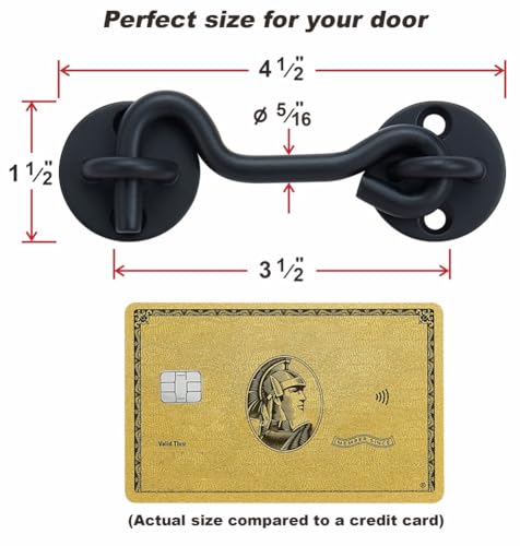 Raswik 4" Privacy Hook and Eye Gate Door Latch, Easy Barn Door Lock, Black | Solid 5/16" Iron Rod, 2-Layer Powder Coating, Quick Locking for Sliding Barn, Pocket, Closet, Screen Doors, Indoor/Outdoor