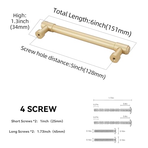 10 Pack 5 Inch(128mm) Kitchen Cabinet Handles Brushed Gold Cabinet Pulls Drawer Pulls Solid Cabinet Hardware - color: Brushed Gold, size: 5'' Hole Center(128mm)