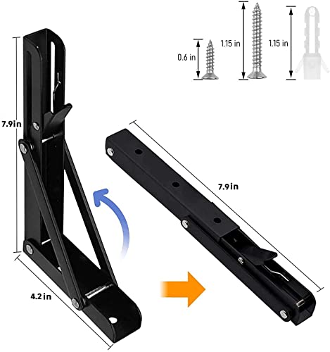 Folding Shelf Brackets - 8 Inch 8 Packs Heavy Duty Metal Collapsible Wall Mounted Bracket, Space Saving for Bench Table - size: 8 Inch- 8 Packs
