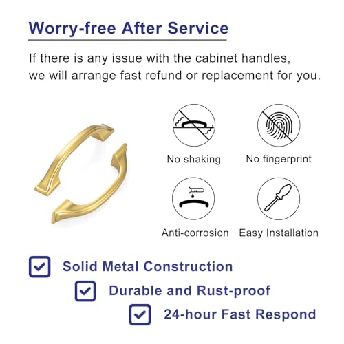 3 Inch Brushed Gold Cabinet Pulls Arch Drawer Handles 10 Pack P2409 - color: Brushed Gold, size: 3" Hole Centers-10 Pcs