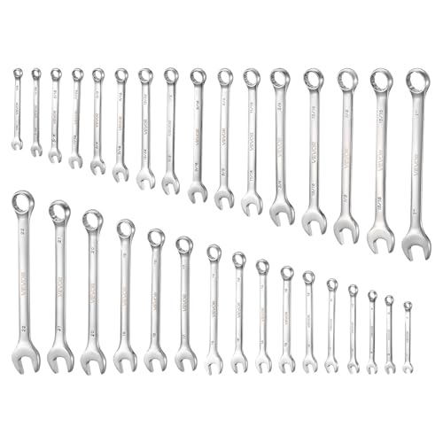 VEVOR Combination Wrench Set, 32-Piece SAE and Metric, 12-Point Box End and 15° Angled Open End Combination Wrenches with Roll Up Pouch, Carbon Steel, for General Household and Automotive Repairs - size: 32PCS (Metric&SAE), style: Regular