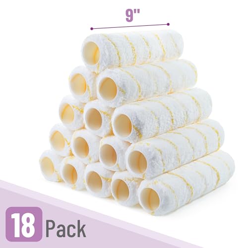 Bates- Paint Roller Covers, 9", Pack of 18, Covers for Paint Rollers 9 Inch, 9 Inch Paint Roller Covers, Paint Roller Cover, Paint Roller Covers 9 Inch, Large Paint Roller Covers - color: Yellow Stripes, size: 9 Inch, 18 Pack