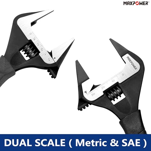 MAXPOWER 6-inch Slim Jaw Adjustable Wrench, Extra Thin Jaw Wide Opening Wrench, Dual Scale with Metric and SAE, Soft Grip Handle - size: 6"