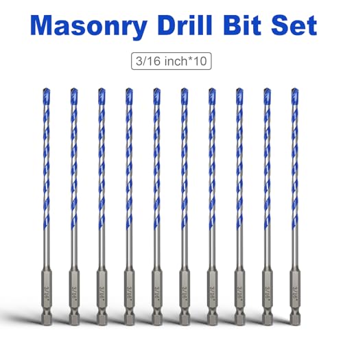 10 Pack 3/16 inch Concrete Drill Bit Set,Masonry Drill Bit Set - style: 3/16"（10 Pcs）