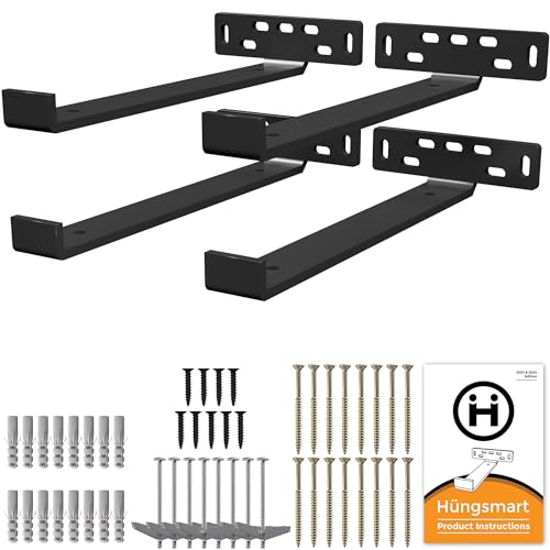 4-Pack Heavy Duty Floating Shelf Brackets - Black, Q253 Steel, Wall Mount, 11.25"L x 5"W x 1 1/4"H - color: Black, size: 11.25 inch - J Shape