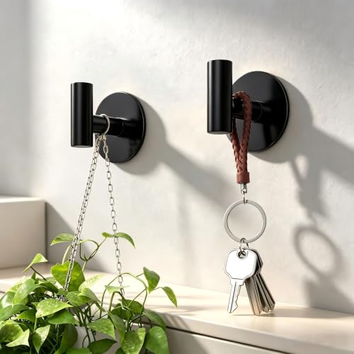 Self-Adhesive Coat Hooks, Stainless Steel Heavy Duty Wall Hooks, Towel Hooks for Hanging Robes, Aprons, Coats and Hats in Bathrooms,Kitchens and Hotels(2 Pack, Black) - color: Black, size: Adhesive "T" Shape- 2 Pack