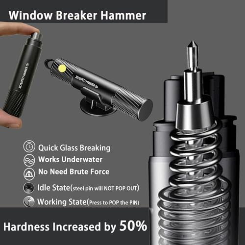 4 Pack 2026 Upgraded Safety Hammer,Safe Hammer Glass Breaker Under Water, Window Breaker and Seatbelt Cutter,Emergency Escape Tool,Seat Belt Cutter and Glass Breaker for Cars - color: Red+Red+Black+Sliver
