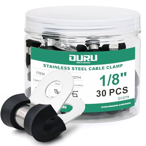 OURU 1/8 Inch Cable Clamps, Rubber Coated Insulated Clamps, 30pcs, 3mm - size: 30pcs - 1/8"