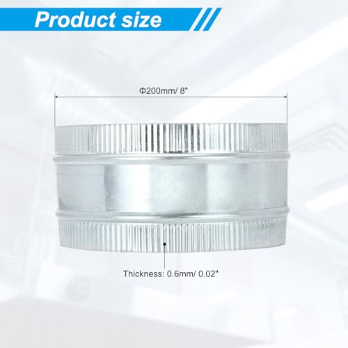 PATIKIL 8 Inch Duct Connector Coupling, Galvanized Steel Straight Dryer Vent Coupler Flexible Ducting Collar Connector Round Crimped Ventilation Duct Extension for HVAC System Pipe - size: 8 Inch