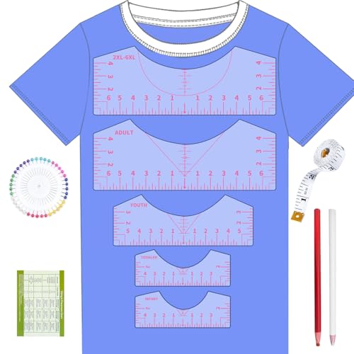 5Pack Tshirt Ruler Guide for Vinyl Alignment, T Shirt Rulers to Center Designs, PVC Measurement Template, Sewing Supplies Accessories Tools for Cricut Heat Press Transfer Vinyl （Pink） - style: Tshirt Ruler-5-Pink