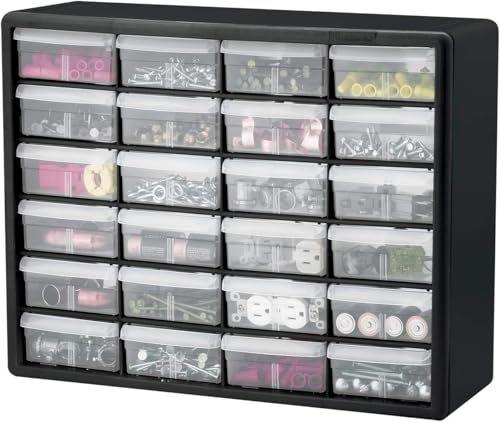Akro-Mils 24-Drawer Plastic Storage Cabinet, 20"W x 6"D x 16"H, Black - size: 24 Drawer