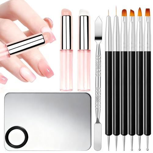 10Pcs Ombre Nail Brush Set, Silicone Chrome Powder Brush for Blooming & Aura Nails, French Tip Manicure, Nail Palette | Mixing Rod | Gradient Painting Pen Acrylic Nails Polish Design Tools