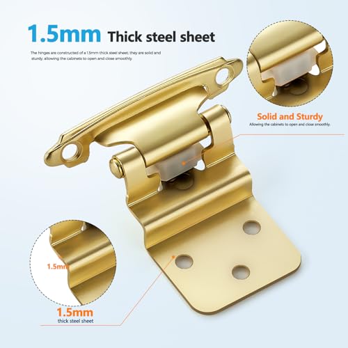 Gold Cabinet Hinges Self Closing, 3/8 Inch, 20 Pack (10 Pairs) - color: Gold, size: 3/8 inch Insert