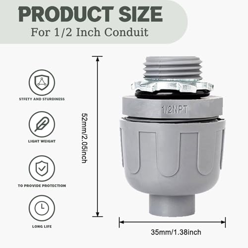 1/2 Inch Liquid Tight Connector - 15 Pack PVC Electrical Conduit Fittings 180 Degree Straight Flexible Connectors for Home, Kitchen, and Bathroom Conduit Connector - size: Straight 1/2"