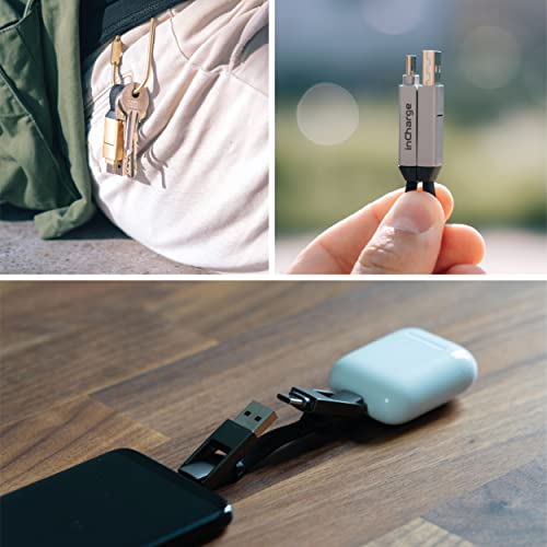 Rolling Square inCharge 6 - Keychain USB C Charger Cable, Lightning Cable and Micro-USB for Smartphone, Universal Cable Charger 6 in 1, USB Plug, 15W, Gold - color: Gold