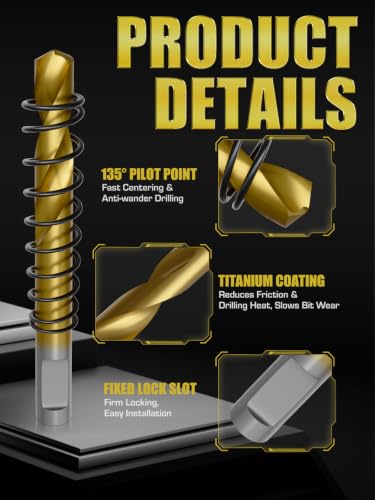 Pilot Drill Bits for Hole Saws, 6 PCS, M2 Steel 15/64"×2-11/16"(6-68mm) Titanium Coated Each one with a Spring, Plus Two Wrenches. Suitable for Drilling Center Holes in Iron, Wood, Steel, and Plastic - size: 6PCS 15/64"(6mm)×2-11/16"(68mm)